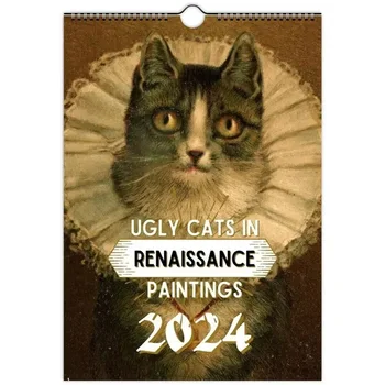 Настенный календарь на 2024 год, милые уродливые кошки, настенный календарь, планирование времени, домашний офис, подвесной календарь, подарок на Новый год