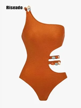 Riseado, Однотонный оранжевый цельный купальник для женщин, сексуальный Монокини на одно плечо, Пляжные купальники 2023, ретро-купальники