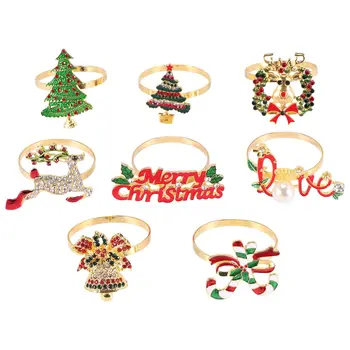 Рождественские кольца для салфеток - Набор из 8 колец-держателей для салфеток для украшения праздничного рождественского стола с пряжкой для салфеток в виде лося