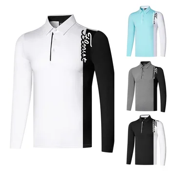 Мужская рубашка для гольфа, весенне-осенняя спортивная одежда для гольфа, футболка с длинным рукавом, эластичная быстросохнущая дышащая рубашка поло для мужчин