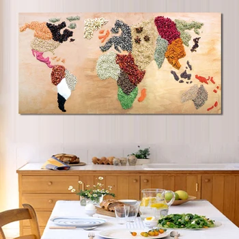 Плакаты и принты, настенное искусство, картина на холсте, карта мира, составленная из пищевых ингредиентов, декоративные картинки для декора кухни
