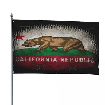 Калифорнийский медведь (винтажный стиль гранж) 3 флага