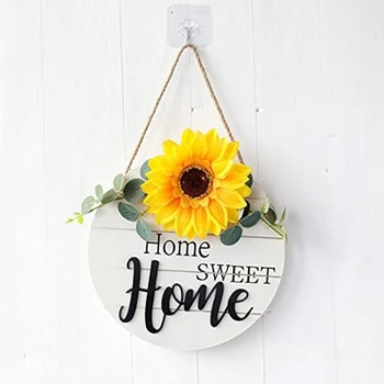 Деревянная подвеска Sunflower Home, Венок для декора в виде подсолнуха, Деревянная приветственная табличка для венка