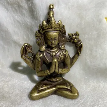 Антикварный Авалокитешвара Тибетский Будда Статуя Будды Бодхисаттвы украшение дома изделия ручной работы из металла