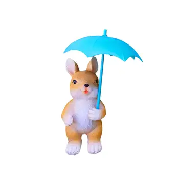 Статуэтка зонтичного кролика Реалистичная фигурка кролика с зонтиком в руках Статуэтка зонтичного кролика для украшения крыльца, лужайки и двора