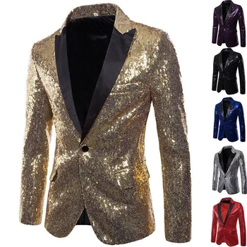 Официальные мужские блестящие пиджаки, блестки, вечерние пуговицы, танцевальные украшения, свадебный блейзер для джентльмена S-2Xl