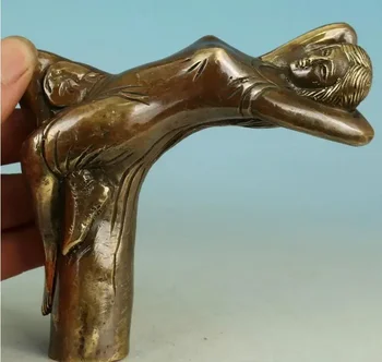 Китайская старинная бронзовая статуэтка красавицы ручной работы, коллекционная Головка трости