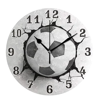 1 ШТ 12-дюймовые футбольные настенные часы с трещинами Спальня Гостиная Украшение дома Настенные часы