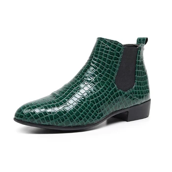 Модные блестящие кожаные ботильоны для мужчин, трендовые зеленые мужские ботинки 