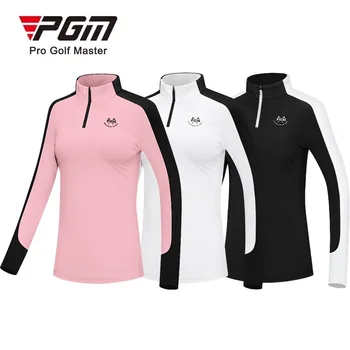 Одежда для гольфа PGM, Женские рубашки, футболка с длинным рукавом и воротником-стойкой на молнии, стильный дизайн, спортивная одежда на открытом воздухе, дышащие блузы