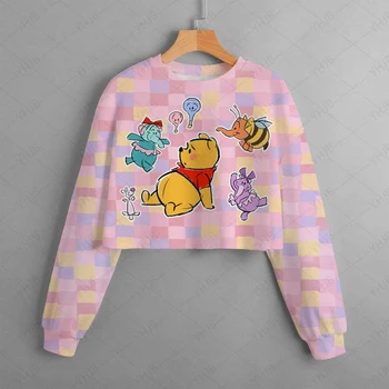 Осенне-зимний новый короткий свитер для девочек Disney с Винни-Пухом, толстовка с капюшоном, повседневный удобный детский топ с героями мультфильмов