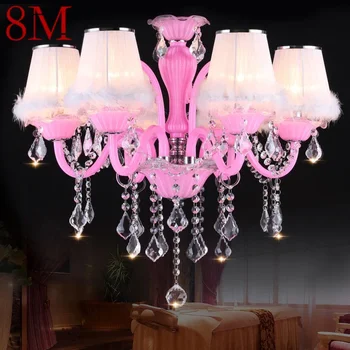 Подвесная лампа из розового хрусталя 8 м, Художественная Лампа для девочек, Свеча, Детская комната, Гостиная, Ресторан, люстра для спальни