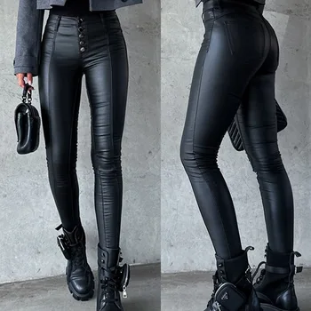 Осенне-зимние новые брюки, женские однотонные тонкие однобортные брюки, женские модные брюки-карандаш с отстрочкой на высокой талии.