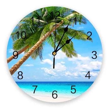 Кокосовое дерево, Пляж, Небесные Часы, Домашний декор для гостиной, Большие Круглые Настенные часы, Немой Кварцевый Настольный Часы, Украшение спальни, Настенные часы
