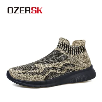 Мужская обувь OZERSK, высококачественные легкие удобные повседневные кроссовки для мужчин, Вязаная дышащая мужская обувь без застежки в корейском стиле