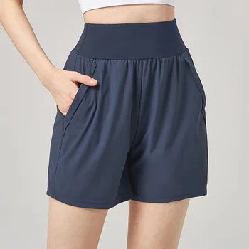 Женские однотонные шорты для фитнеса с карманами, Мягкие удобные штаны для бега на велосипеде, плавания, быстросохнущие брюки для фитнеса
