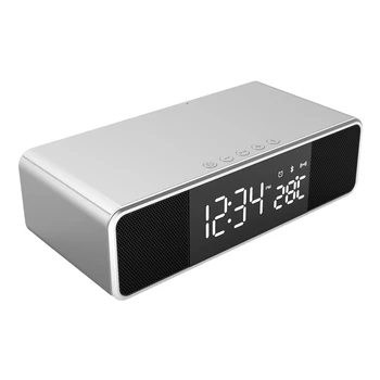 Беспроводное зарядное устройство СВЕТОДИОДНЫЙ Будильник QI Беспроводная зарядка телефона Bluetooth Динамик USB Настольные цифровые часы Термометр