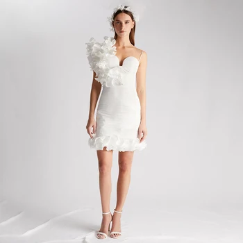 Короткое свадебное платье с рюшами на одно плечо, мини-платья-футляр/колонка для женщин, свадебные платья на заказ, цвета слоновой кости