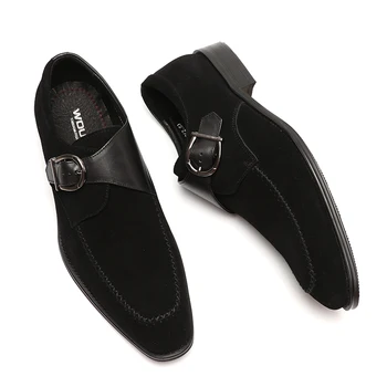 Роскошные мужские лоферы из замши и натуральной кожи с черной пряжкой и ремешком Повседневные деловые модельные туфли Мужские офисные Свадебные Оксфордские туфли