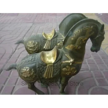Династия Цин (QianLong1736-1792) бронзовая позолоченная статуя лошади, пара