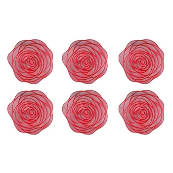 Салфетки и подставки из 6 предметов Прессованный винил 15 Дюймовые Розовые Круглые коврики для обеденного стола Красная Центральная деталь обеденного стола