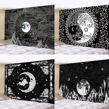 Черно-Белый Лунный Мандала Гобелен Богемный Декор Настенная Спальня Психоделическая Сцена Starlight Art Home 