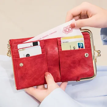 Короткий женский кошелек с новым зажимом для монет, Ретро Многофункциональный складной кошелек, сумка для карт, женская мода, простая