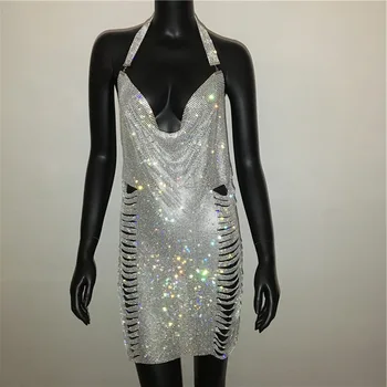 Сексуальное летнее платье с открытой спиной y2k из металла и страз, женское облегающее мини-платье для вечеринки в ночном клубе, винтажное женское платье vestidos