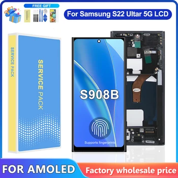 Для AMOLED С Рамкой Для Samsung S22 Ultra 5G LCD S908B S908U S908N Дисплей Сенсорный Экран Дигитайзер В Сборе