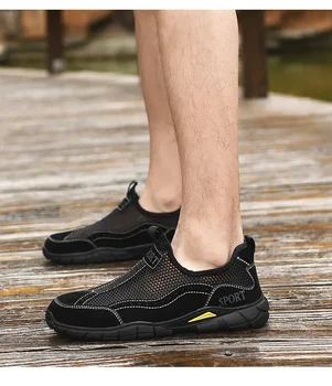 Новые летние мужские сетчатые кроссовки, бесплатная доставка, мягкая нескользящая плоская подошва, дышащие сандалии большого размера, уличная походная обувь