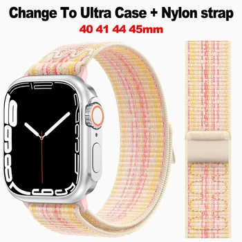Замена на Ultra Case + Нейлоновый ремешок для Apple Watch Band 44 мм 40 мм 45 мм 41 мм Браслет correa Correa iwatch Series9 8 se 7 6 5 4