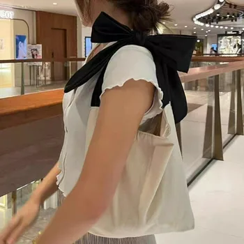 Корейская модная холщовая сумка-тоут с милым бантом, Женская персонализированная модная универсальная сумка на плечо подмышками, сумки большой емкости