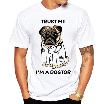 Забавная футболка Trust Me I'm a Dogtor с мопсом, летняя футболка с изображением Доктора Животных на заказ, модные топы с круглым вырезом и коротким рукавом, футболка