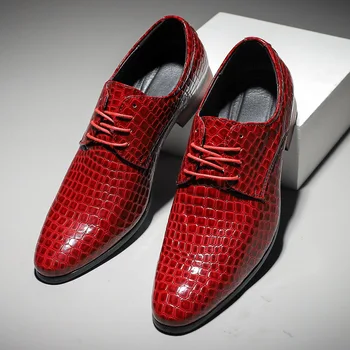 Итальянская брендовая Красная мужская обувь из крокодиловой кожи, классические Роскошные вечерние модельные туфли, мужские кожаные туфли-оксфорды, модные свадебные туфли с острым носком