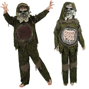 Детский костюм Зомби-террориста-монстра для косплея Унисекс, Костюм Маски призрака из внутренностей Террориста, Карнавальные Ужасные костюмы