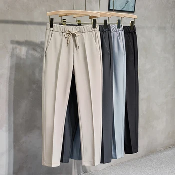 Мужские драпированные мешковатые костюмные брюки индивидуального дизайна, однотонные прямые повседневные брюки премиум-класса, однотонные брюки 2024, Весна F34