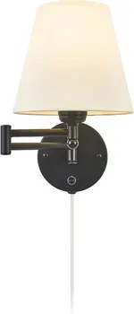 Светильник с поворотным кронштейном, вставляемый в крепление, непрозрачный льняной абажур цвета слоновой кости, 40 Вт, двухсторонние чехлы для шнура (1 светильник)