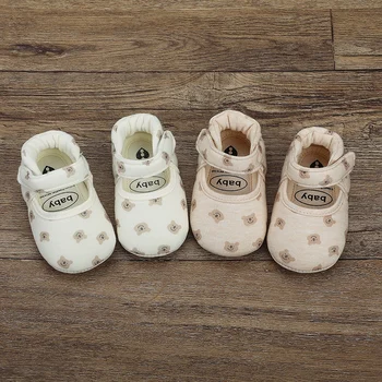 Обувь для новорожденных Baywell, обувь для мальчиков и девочек с рисунком медведя из мультфильма, Резиновая подошва для малышей, удобные противоскользящие первые ходунки