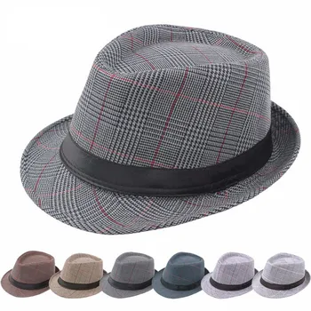 Мужская пляжная шляпа в полоску с короткими полями, уличная солнцезащитная шляпа в клетку, сезон Весна-лето, мужская кепка для взрослых, унисекс, джазовая шляпа, мужская кепка