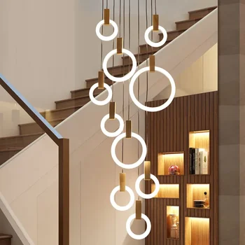 Современная светодиодная Большая люстра Для домашней столовой, крытой виллы, вестибюля отеля, лестницы в стиле ар-деко, кольцевой подвесной светильник Lustre