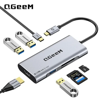 Концентратор USB C, Адаптер QGeeM USB C-HDMI 4k, ключ USB C 7 в 1 с мощностью 100 Вт, 3 порта USB 3.0, Устройство чтения карт SD/ TF