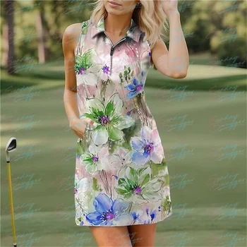Женское летнее платье без рукавов с цветочным принтом для гольфа, спортивное повседневное платье для фитнеса, Дышащее быстросохнущее платье