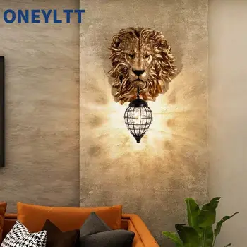 Роскошная гостиная высокого класса в европейском стиле, креативный настенный светильник в виде головы льва из смолы, гостиничный инженерный клуб, светильники KTV