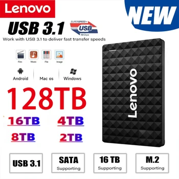 Портативный SSD-Накопитель Lenovo 16 ТБ Мобильный Твердотельный Накопитель 128 ТБ Высокоскоростной Внешний Накопитель Поддерживает Интерфейс Type-C USB 3.1 Для Ноутбука