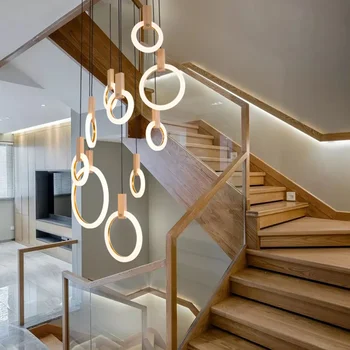 Круглая светодиодная люстра в скандинавском стиле, кольцо для гостиной, подвесные светильники, светильники для спальни, лестничное освещение, домашнее освещение, длинная подвесная лампа