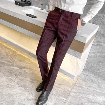 Брендовые мужские повседневные брюки в полоску в клетку, мужские деловые брюки Four Seasons высокого качества, мужские светло-серые прямые брюки