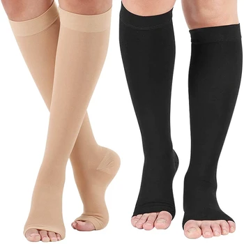 1 Пара компрессионных носков с открытым носком/ закрытым носком 20-30 мм рт.ст. Компрессионные чулки до колена для лечения варикозного расширения вен, отеков, шин для голени