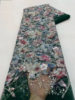 Африканская кружевная ткань ручной работы с бисером 2023, Высококачественная вышивка пайетками, Французская Нигерийская кружевная ткань для свадебного платья PXX23146