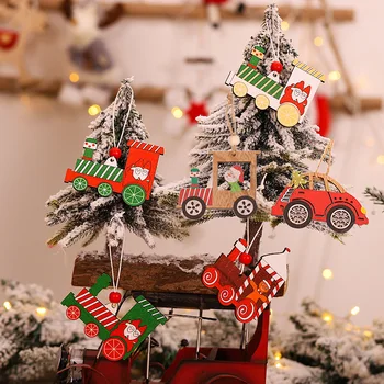 Деревянная расписанная красочная автомобильная елка Рождественский подвесной декор Рождественская подвеска для Счастливого Нового года Рождественские украшения 2021 Navidad Подарки