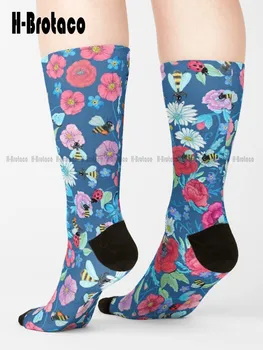 Летние носки с цветочным рисунком Honey Bee, забавные мужские носки Удобные носки для лучших девушек, спортивные женские носки, ретро мультяшные носки для уличного скейтборда